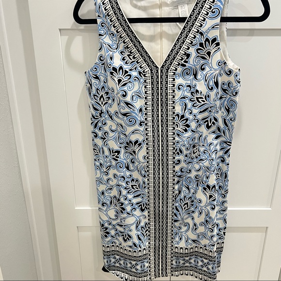 London Times Petite Shift Dress Sleeveless Blue White Floral Dress 4P NWOT - Picture 2 of 12